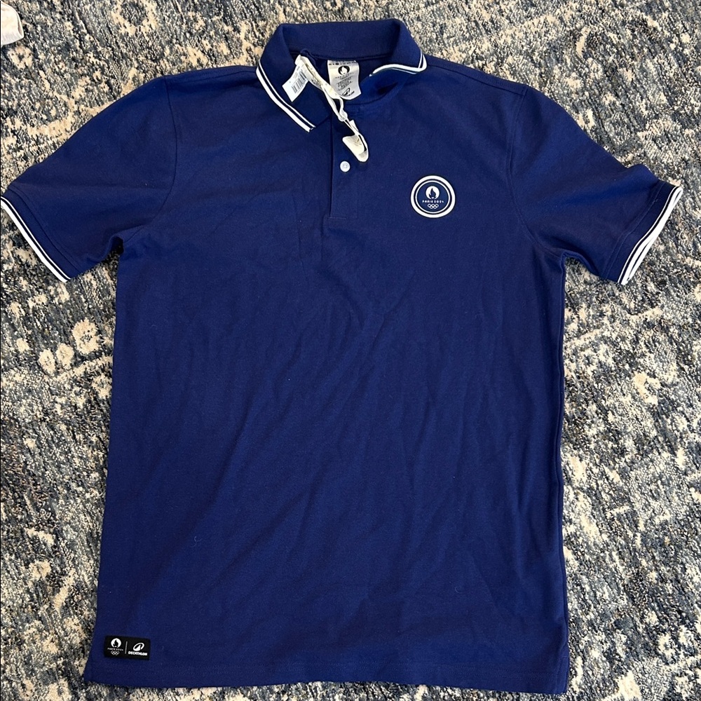Navy Polo Shirt with White Trim, Paris Olympic edition.